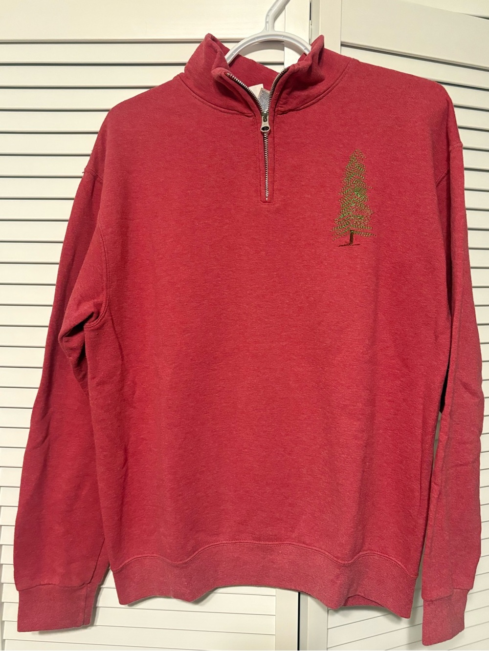 Jerzees Red Quarter-Zip Pullover with Tree Embroidery